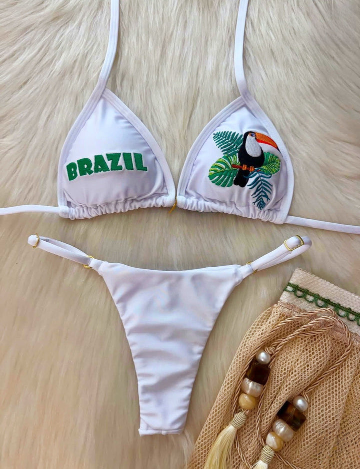 Animal Embroidery Bikini Solid Color Sexy Split Swimsuit Women