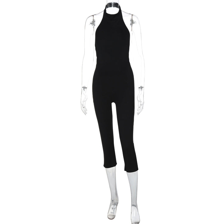 Women Clothing Summer Solid Color Sleeveless Halter Backless Sexy Slim Fit Bodysuit