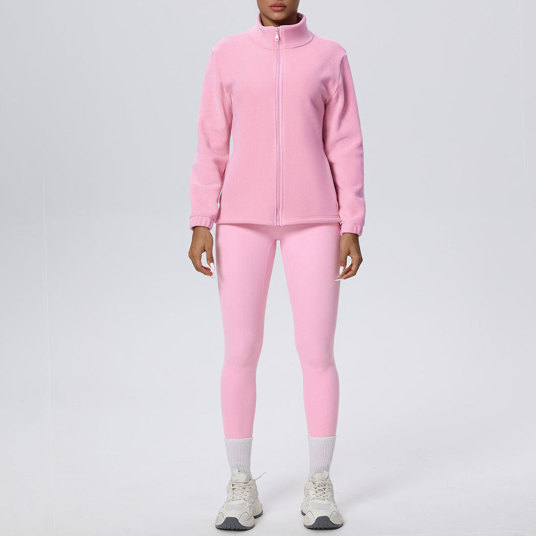 Skinny Yoga Pants High Waist Hip Lift Nude Feel Sports Long Sleeve Zipper Fleece Padded Coat Workout Clothes Yoga Suit