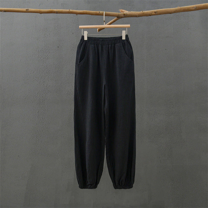 Spring Summer Cotton Linen Women Clothing Retro Stone Washed Ramie Bamboo Section Casual Trousers Women Cotton Linen Knickerbockers Yoga Pants
