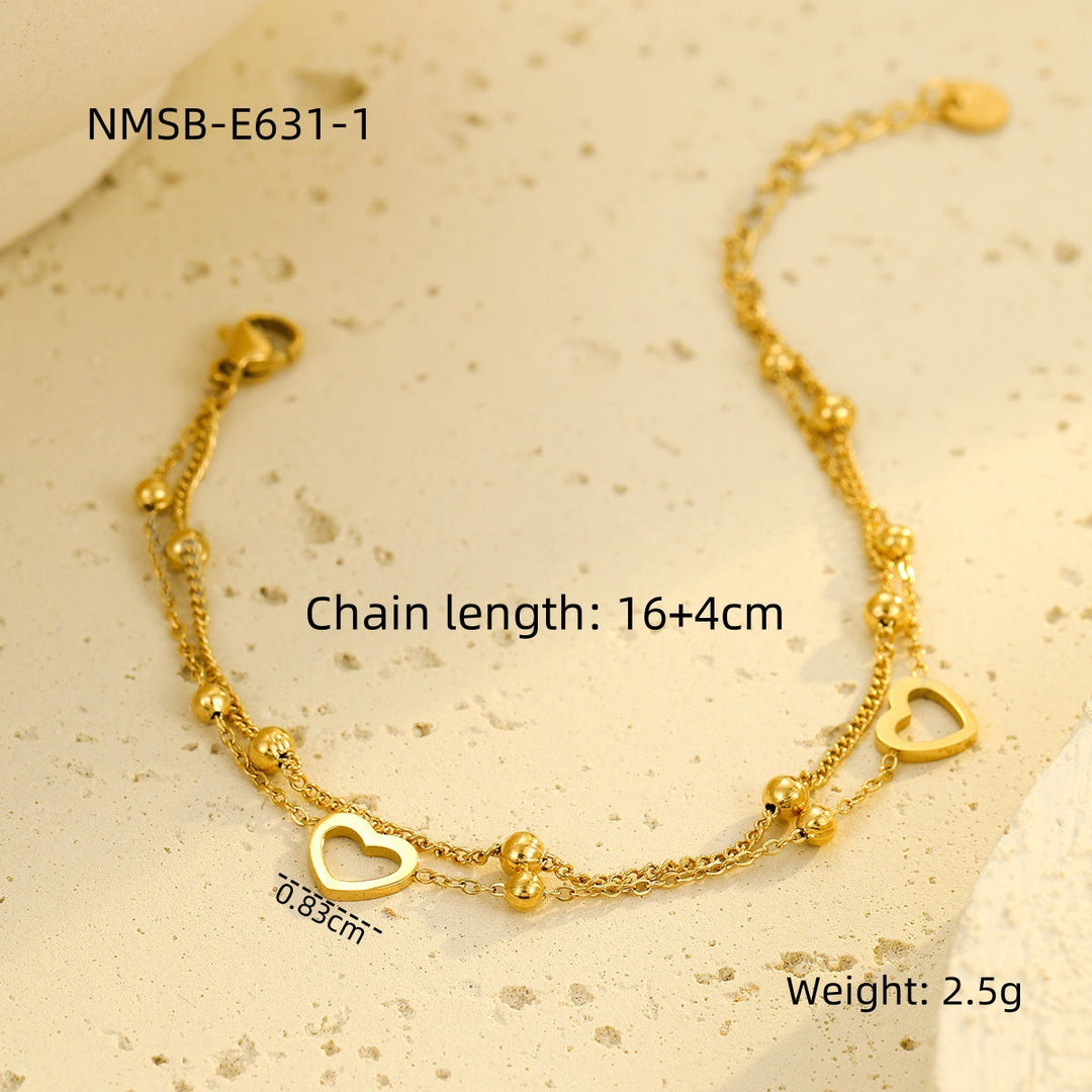 Fashionable Stainless Steel Double Layers Loving Heart Twin 18K Gold Non Fading Valentine Day Gift Bracelet