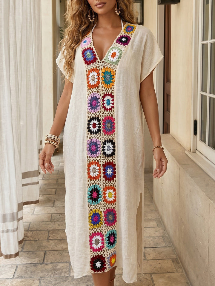 Women Clothing Crocheted Random Mixed Color Stitching Sexy Beach Blouse