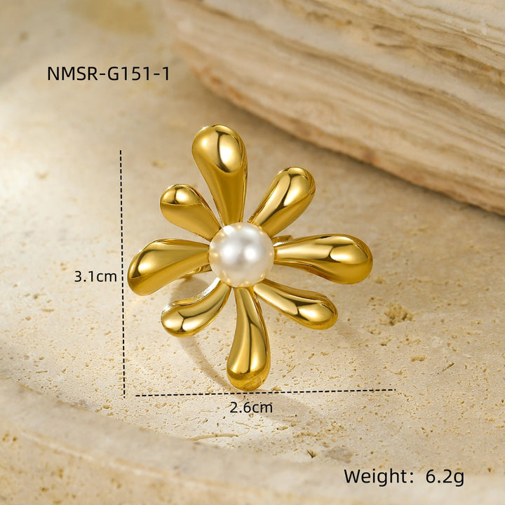 Irregular Asymmetric Petals Trendy Stainless Steel Open Ring Light Luxury High Sense Ring Women