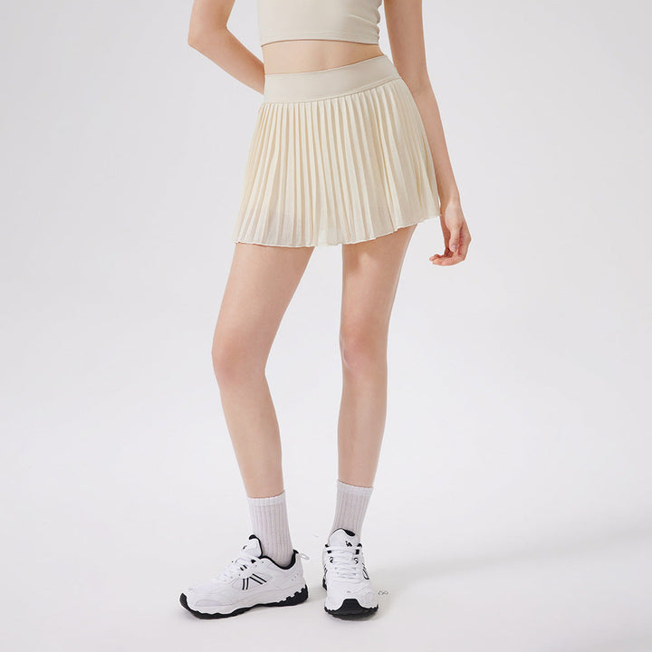 Summer Elastic High Waist Slimming Yoga Skirts Lined Light Belt Pocket Tennis Skirt Casual Outdoor Pleated Skirt