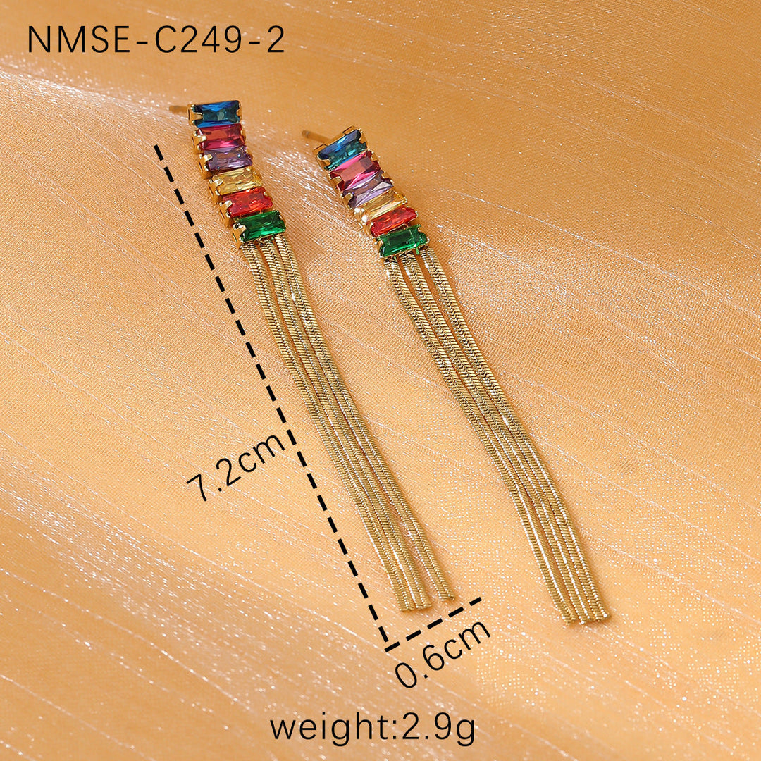 Diamond Tassel Titanium Steel Earrings Women Affordable Luxury Wild High Grade Stainless Steel Earrings Women