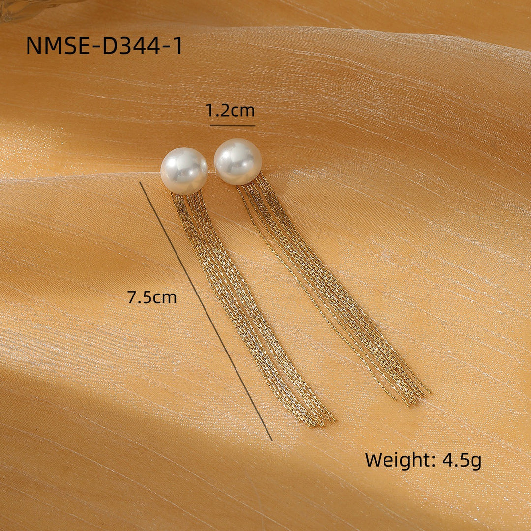 Tassel Pearl Titanium Steel Earrings Women Light Luxury High Grade Diamond Embedded Non Fading Stainless Steel Eardrop