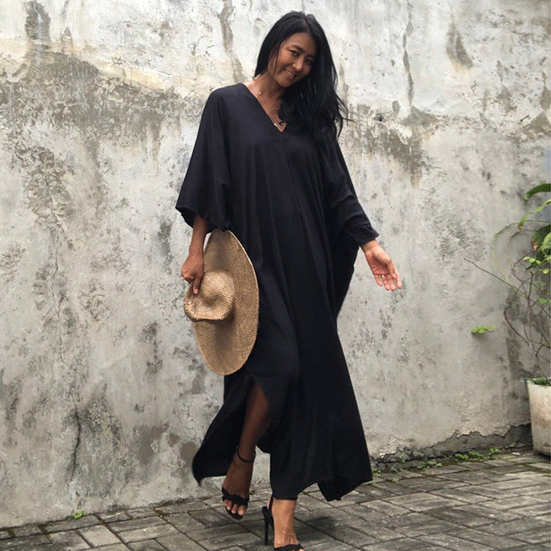 Rayon Solid Color Blouse Seaside Vacation Dress Loose Overclothes Bikini Swimsuit Robe Outer Wear Women