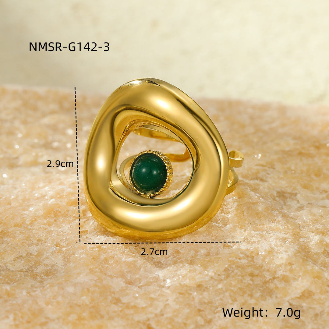 Titanium Steel 18K Gold Plating Geometric Abstract Inlaid Natural Stone Stainless Steel Ring