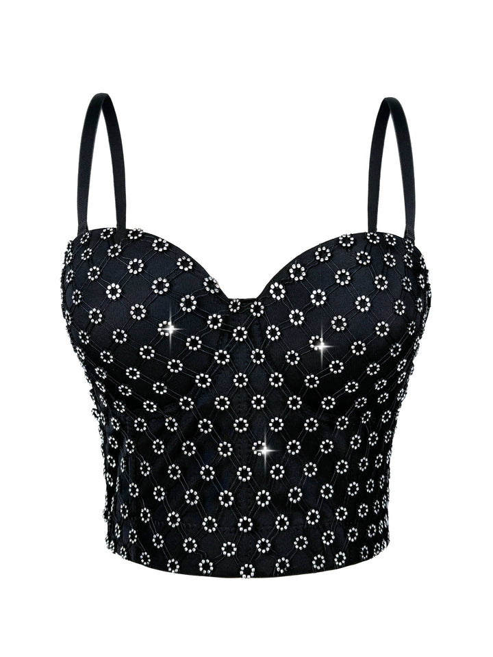 Rhinestone Boning Corset Bra Short Camisole Sexy Slim Outer Wear Slimming Polka Dot Boning Corset Top