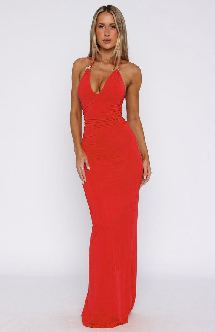 Women Clothing Summer Sexy V neck Slim Fit Tied Backless Sleeveless Dress