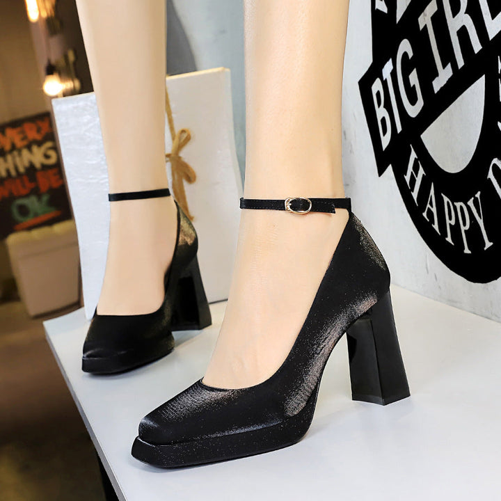 Cocktail High Heels Wedding Shoes Thick Heel Super High Heel Waterproof Platform Satin Ankle Strap Shoes