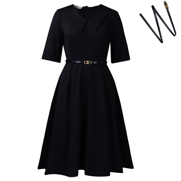Women Clothing Autumn Elegant Solid Color Polo Collar Africa Dress
