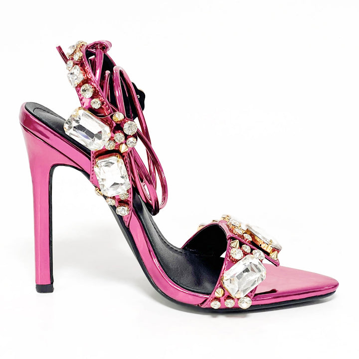 11cm Pointed Gold Rivet Rhinestone Stiletto Heels Summer Sandals Shoes