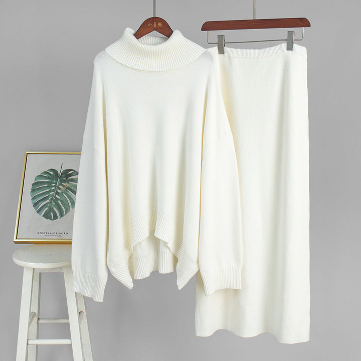 Turtleneck Sweater Skirt Set Women Autumn Winter Loose Knitted Two Piece Sweater Set Women