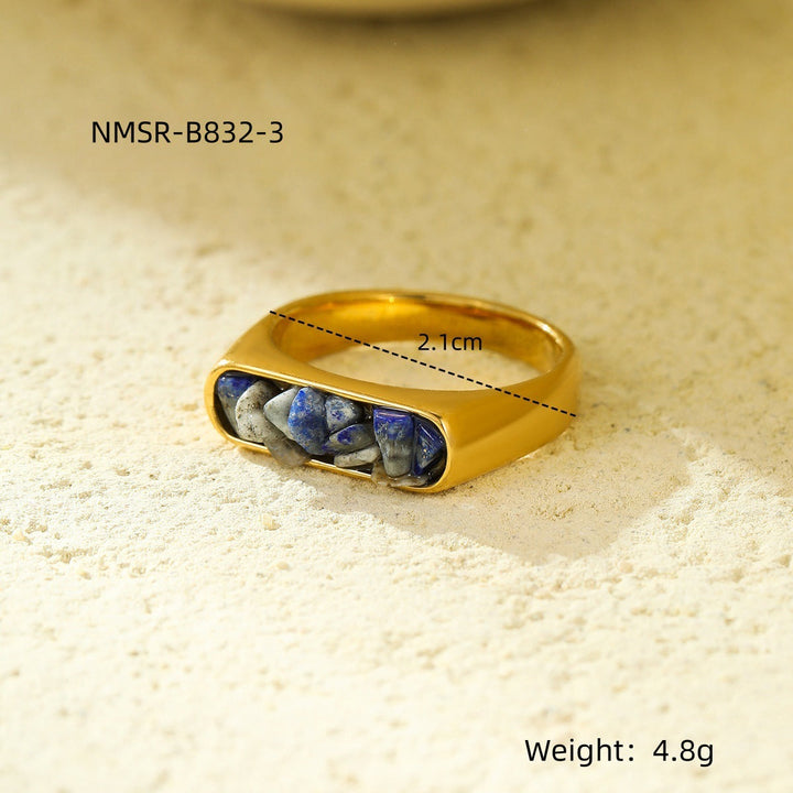 French Vintage Simple Inlaid Natural Stone Exquisite Elegant Stainless Steel Ring Rings All Match Jewelry Women