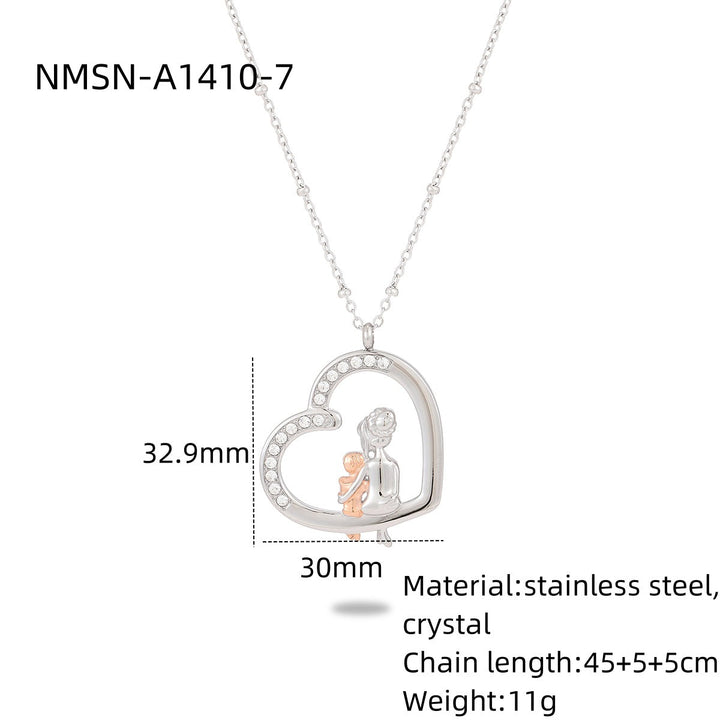 Heart Shape with Diamond Titanium Steel Necklace Women Creative Stainless Steel Embellished