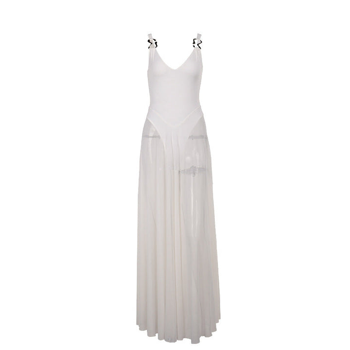 Autumn Sexy Maxi Dress Vacation Slim Fit Mesh A Line Dress