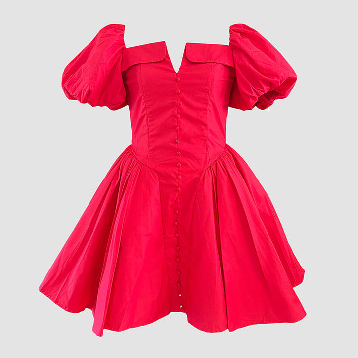 French Elegant Short Collarless Sleeve Waist Slimming Design High Waist Dress Women