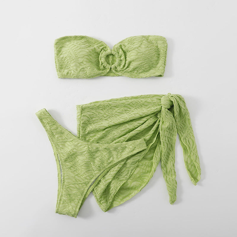 Sexy Lace up Swimsuit Three Piece Wind Beach Seaside Vacation Bikini Swimming Suit