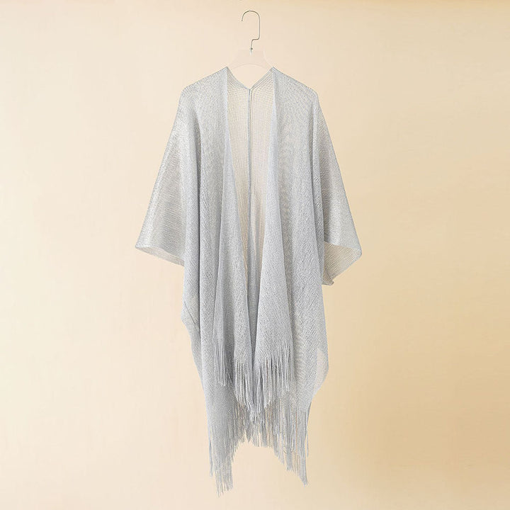 Beach Solid Color Sun Proof Tassel Knitting Beach Cover Up Sweater Shawl Cardigan
