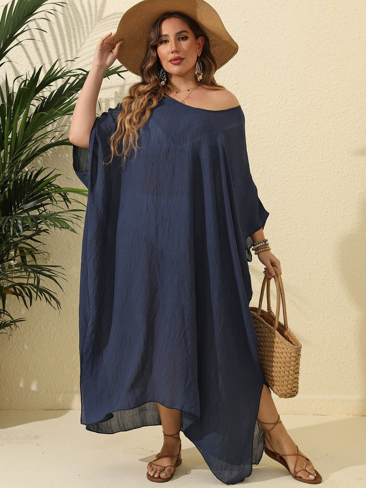 Women Clothes Solid Color Loose Blouse Beach Vacation Split Mop Dress