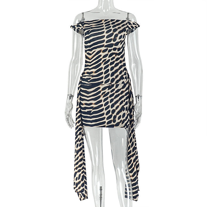 Special Women Clothing Street Leopard Print Printed Lace up Hip Dress Diagonal Collar Sleeveless Office Short Dress