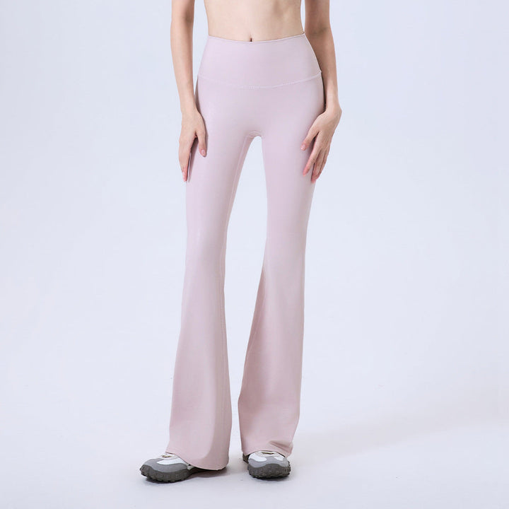 High Waist Faux Leather Sports Bell Bottom Pants Seamless Anti Hemmed Trousers Women Running Thin Fitness Pants Yoga Pants