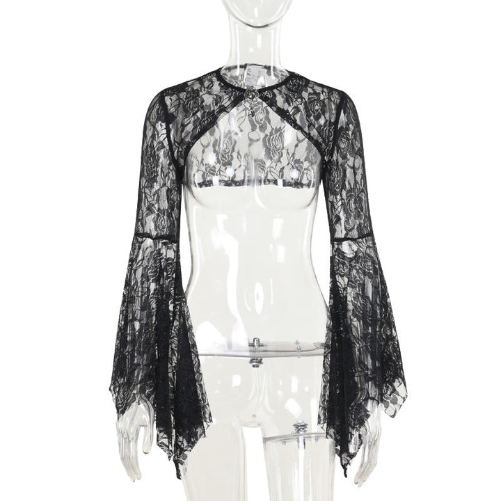 Autumn Elegant Lace Batwing Sleeve Irregular Asymmetric Overhaul Waistcoat Top Women