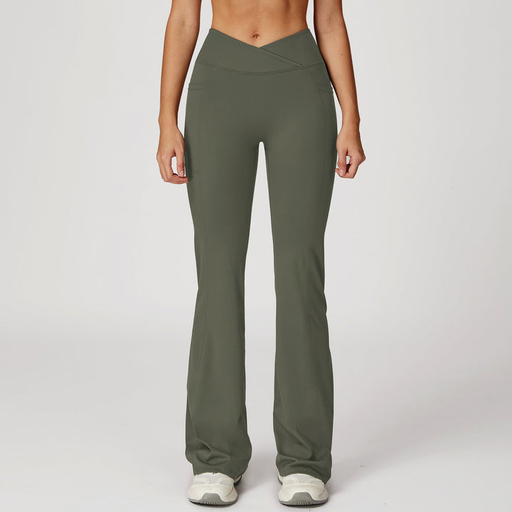 High Waist Nude Feel Bell Bottom Pants Women Cross Waist Wide Leg Bootcut Trousers Outdoor Casual Sports Bell Bottom Pants