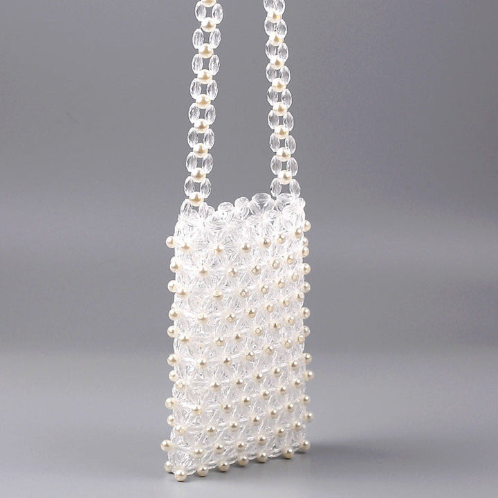 Hand Woven Transparent Acrylic Crystal String Beads Ladies Phone Bag DIY Casual Clothing Matching Messenger Bag