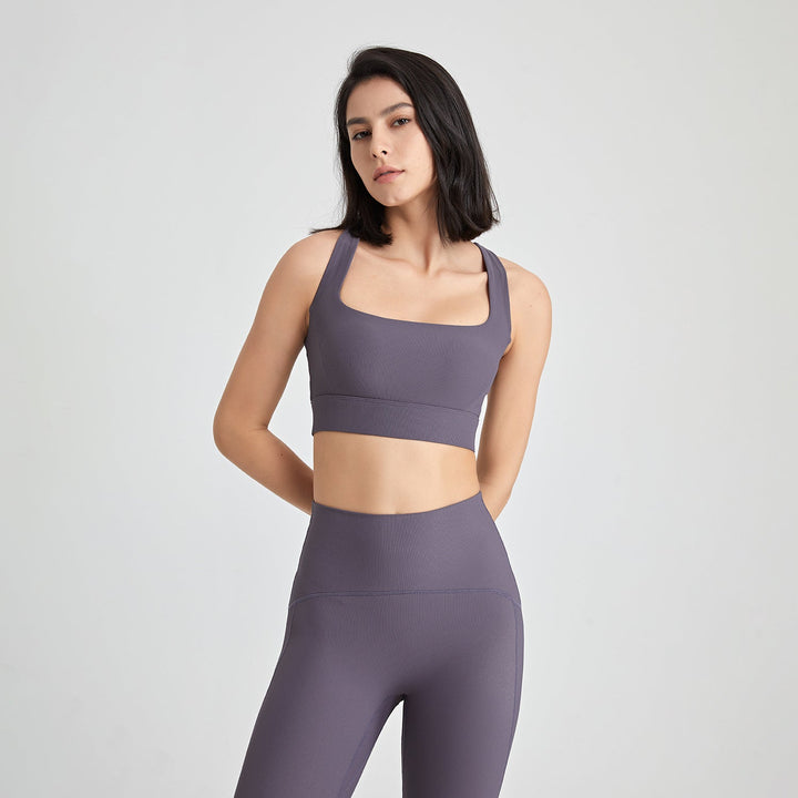 Cross Back U Neck Shockproof Sports Underwear Women Nude Feel Vest Push up Fitness Yoga Wear Bra