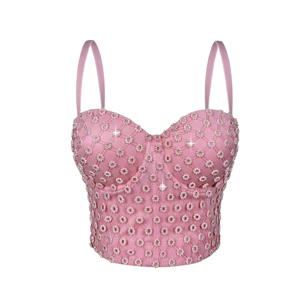 Rhinestone Boning Corset Bra Short Camisole Sexy Slim Outer Wear Slimming Polka Dot Boning Corset Top