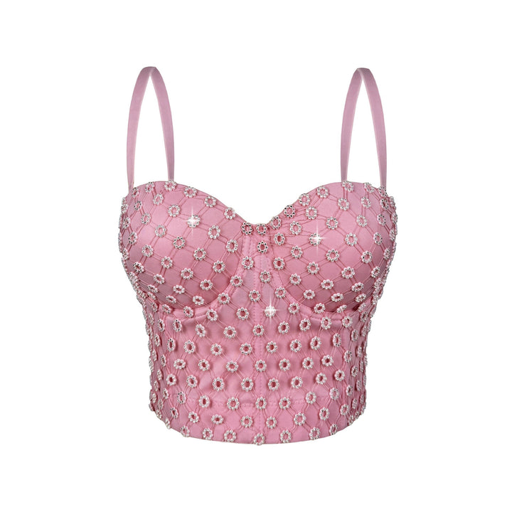 Rhinestone Boning Corset Bra Short Camisole Sexy Slim Outer Wear Slimming Polka Dot Boning Corset Top