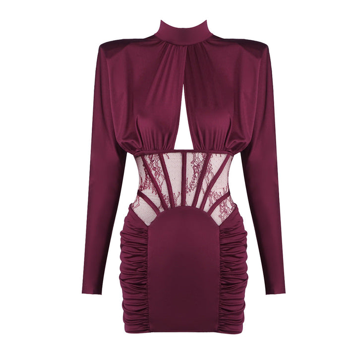 Autumn Winter Sexy Tight Elastic Satin Hip Elegant Dress