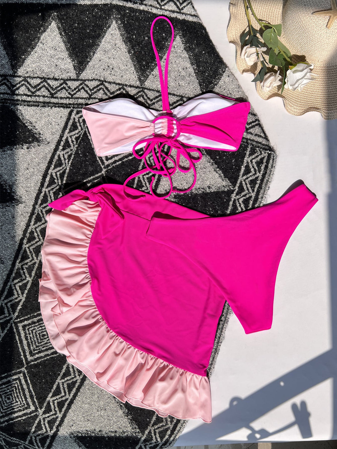 New Three-Piece Set Swimsuit Color Matching Bikini Women Swimsuit Ruffle Swimwear Bikini
