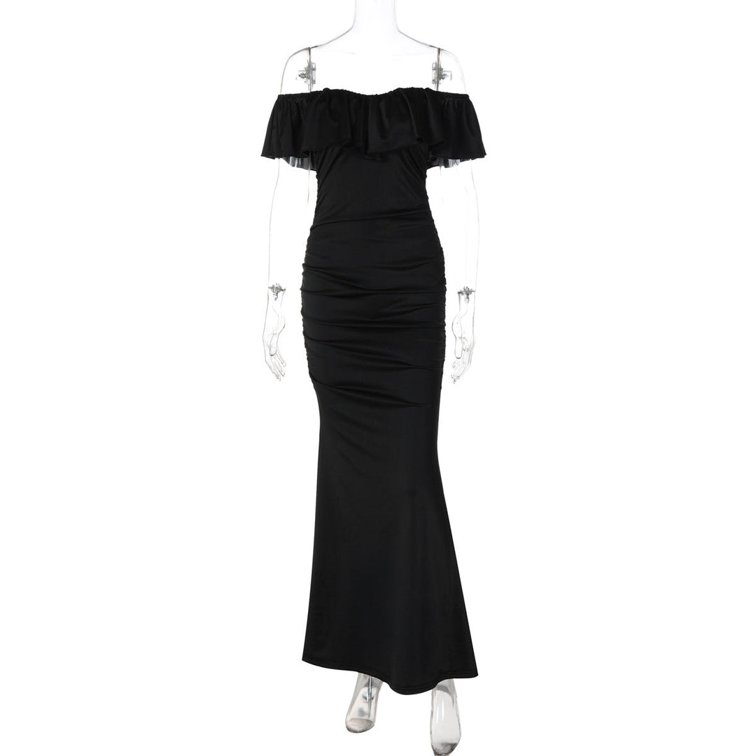Women Clothing Summer Tube Top off Shoulder Fashionable Pleated Waist Slimming Dress