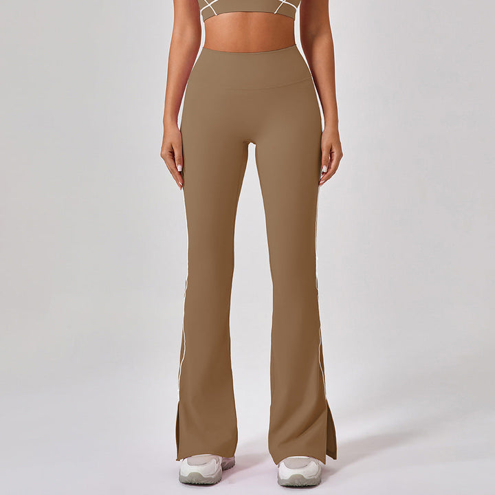 Summer High Waist Tight Nude Feel Hip Lifting Yoga Bell Bottom Pants Women Dance Fitness Outdoor Sports Split Trousers