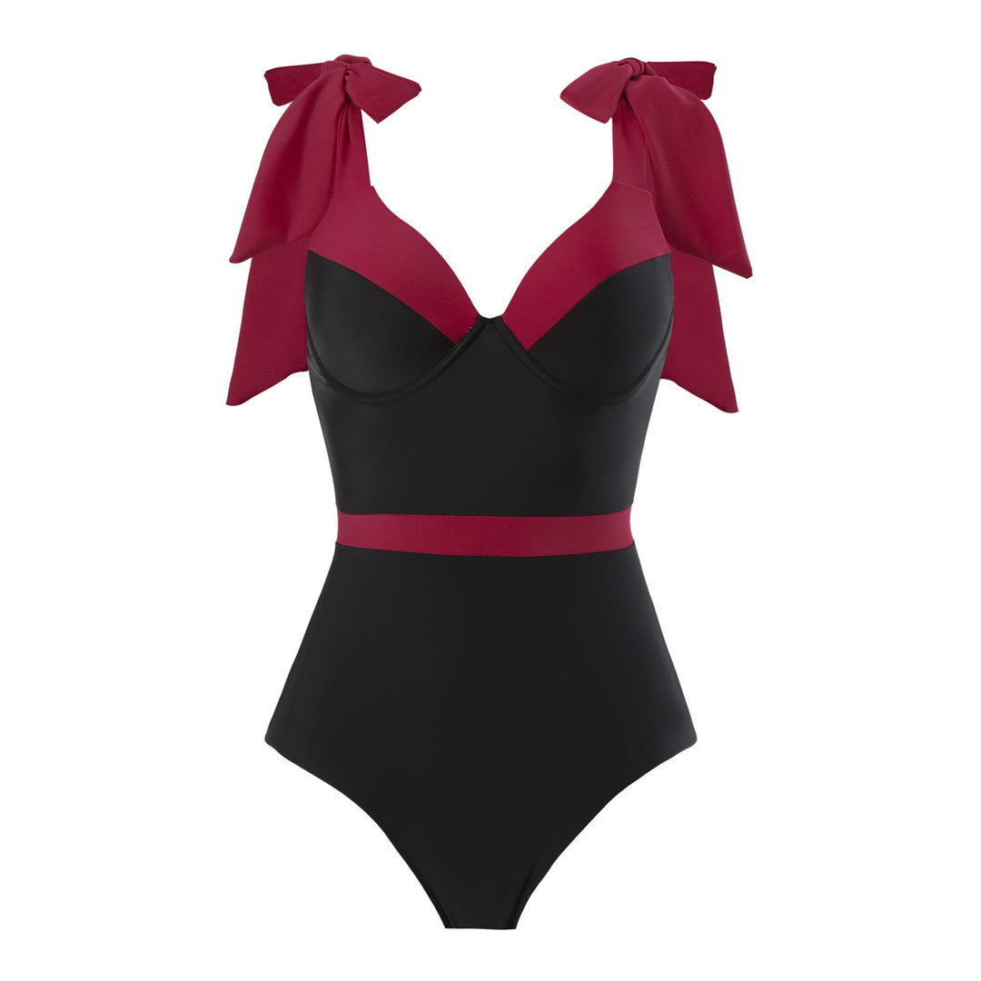 Solid Color One Piece Women Swimwear Suit European, French Spring Cover Belly Slimming Swimsuit