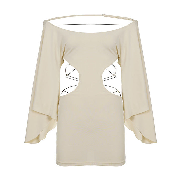 Women Clothing Crossover Lace Up Cutout Off Shoulder Batwing Sleeve Designer Dress