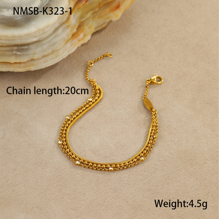 Light Luxury High Grade Multi Layer Stainless Steel Bracelet Twin Inlaid Zircon Niche Titanium Steel Hand Jewelry