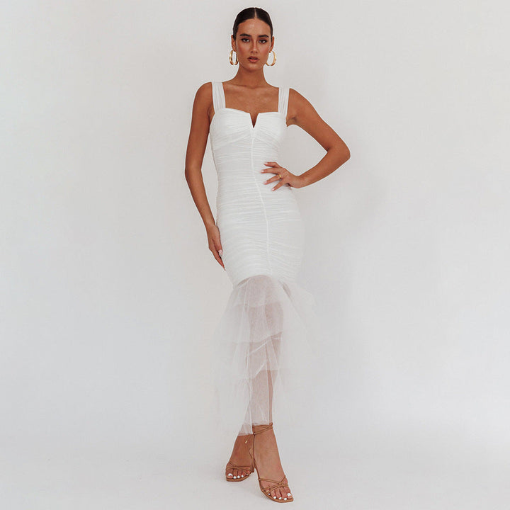 Spring Summer Sexy Patchwork Strap Dress Sexy Skinny Sheath Women Clothing Dress