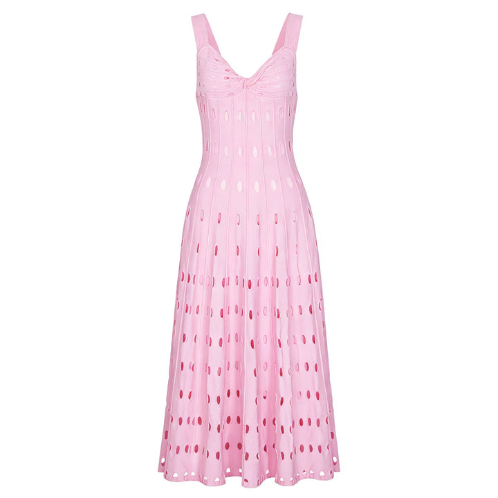 Summer Sleeveless V neck Knitted All Matching Slim Fit Figure Flattering Sleeveless Sling Mid Length Dress