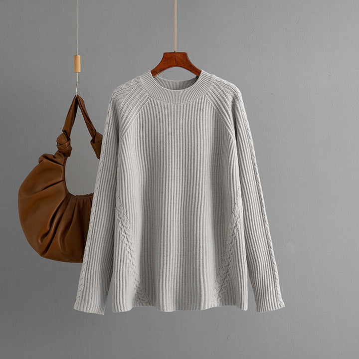 Autumn Winter Knitwear Women round Neck Loose Twisted Casual Solid Color Knitted