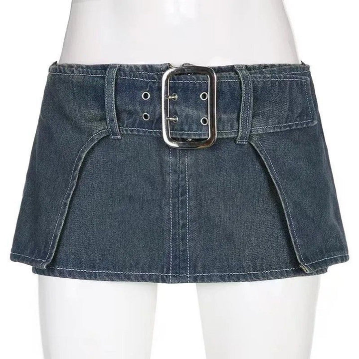 Sexy Personalized Design Faux Two Layer Ultra Short Denim Skirt Distressed Waist Large Breasted Hip Lift Skirt