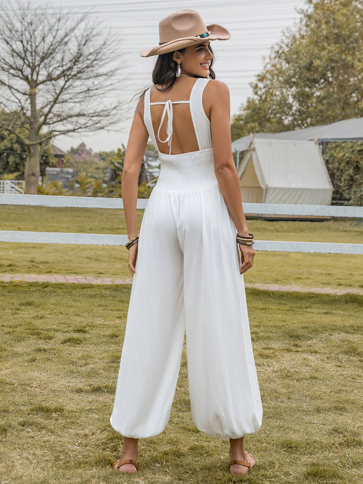 Bell Bottom Pants Drawstring Spaghetti Straps Sleeveless Hollow Out Cutout High Waist Sexy Women Jumpsuits