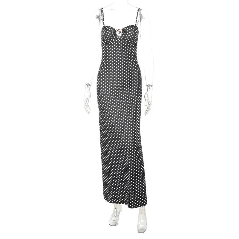 Sexy Suspenders Hollow Out Cutout Polka Dot Printed Dress Women Summer Sexy Dress