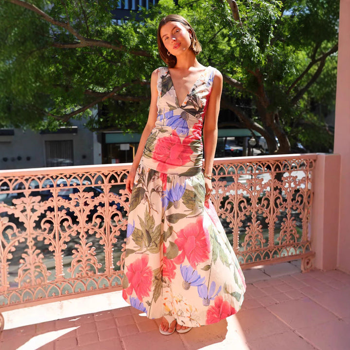 Summer Printed Strap Dress Sexy V neck Dress