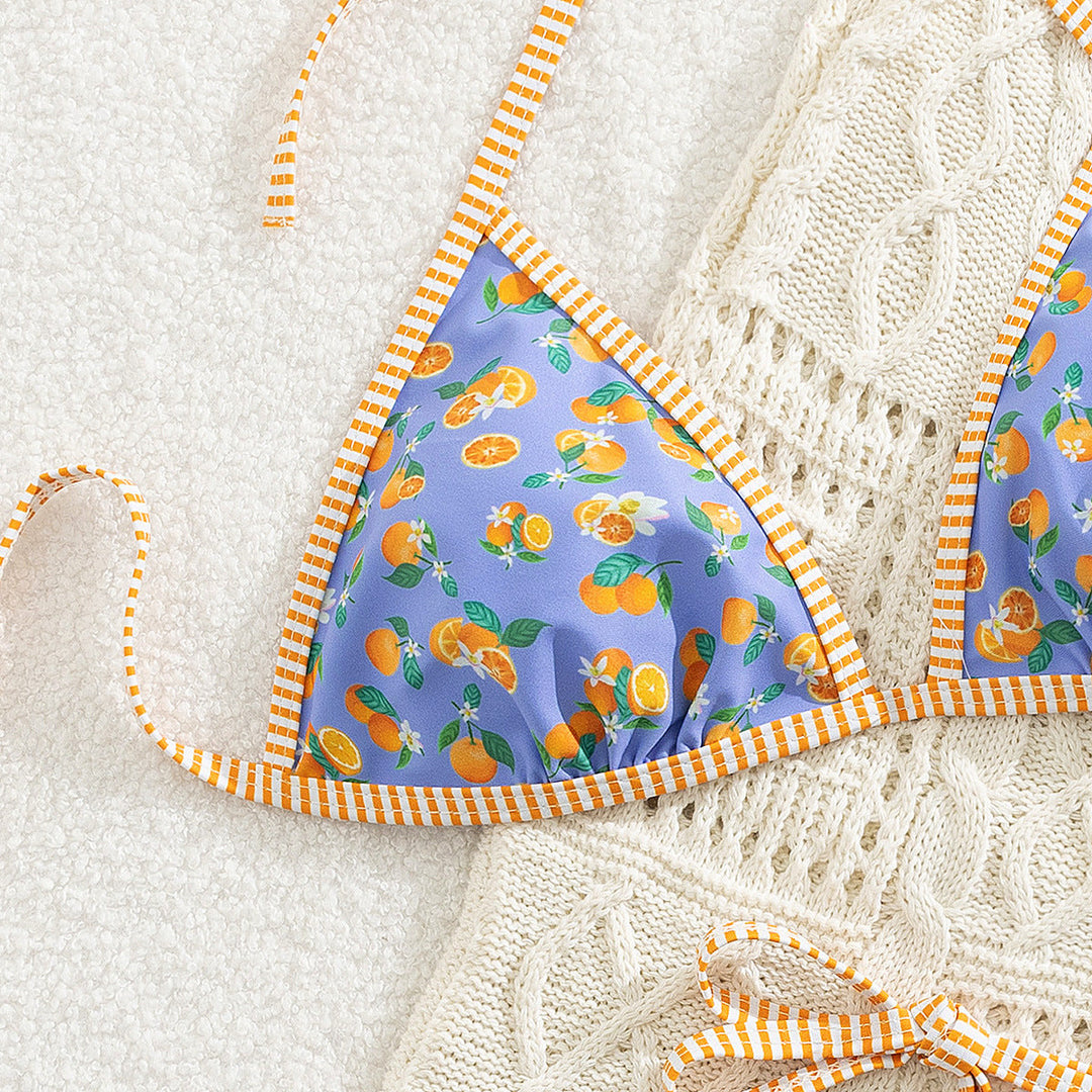 Women Bikini Fruit Lace up Two Piece Sexy Bikini Swimsuit