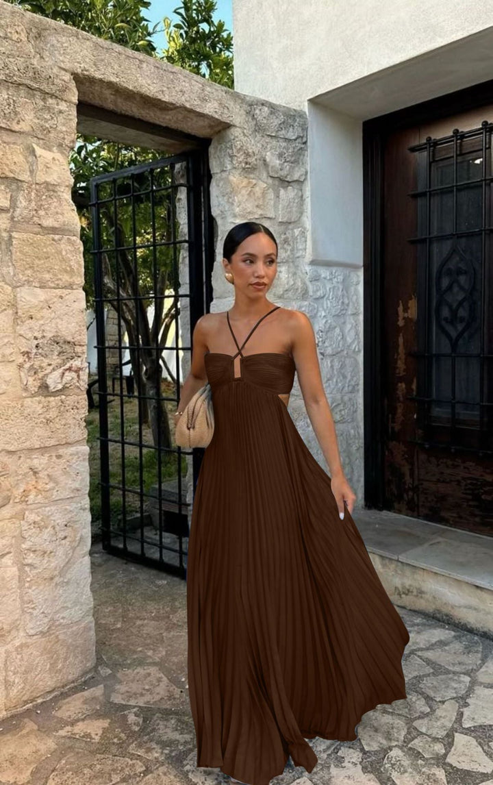 Summer Solid Color Tube Top Pleated Sleeveless Sling Dress