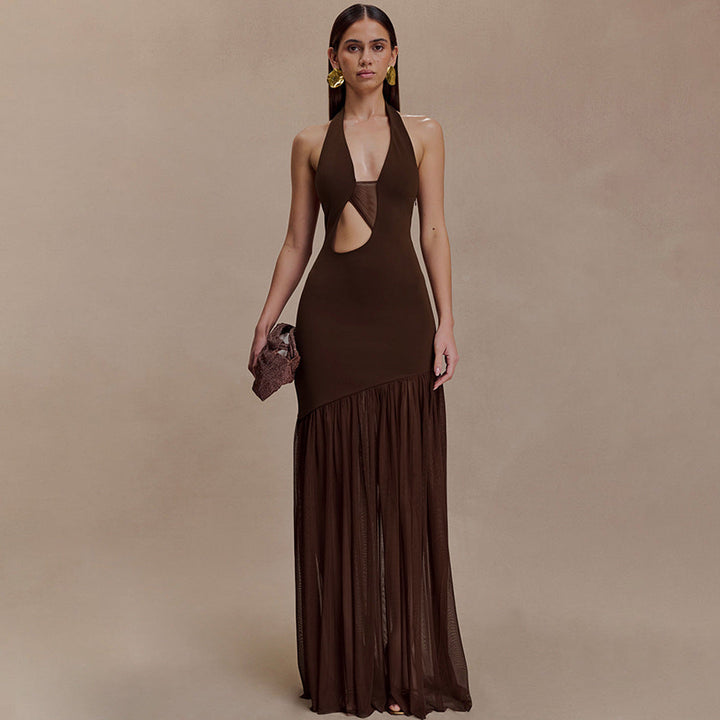 Women Dress Elegant Halter Sexy Cutout Pleated Backless Sheath Dress